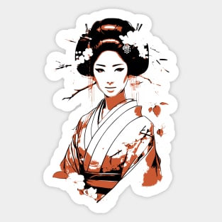 Japanese geisha red and black illustration Sticker